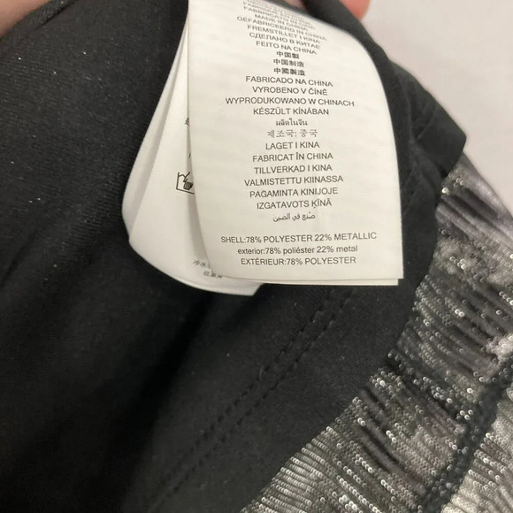 New Michael Michael Kors Gray White Floral Metallic Round Neck Ruffle Top Large - Picture 7 of 9